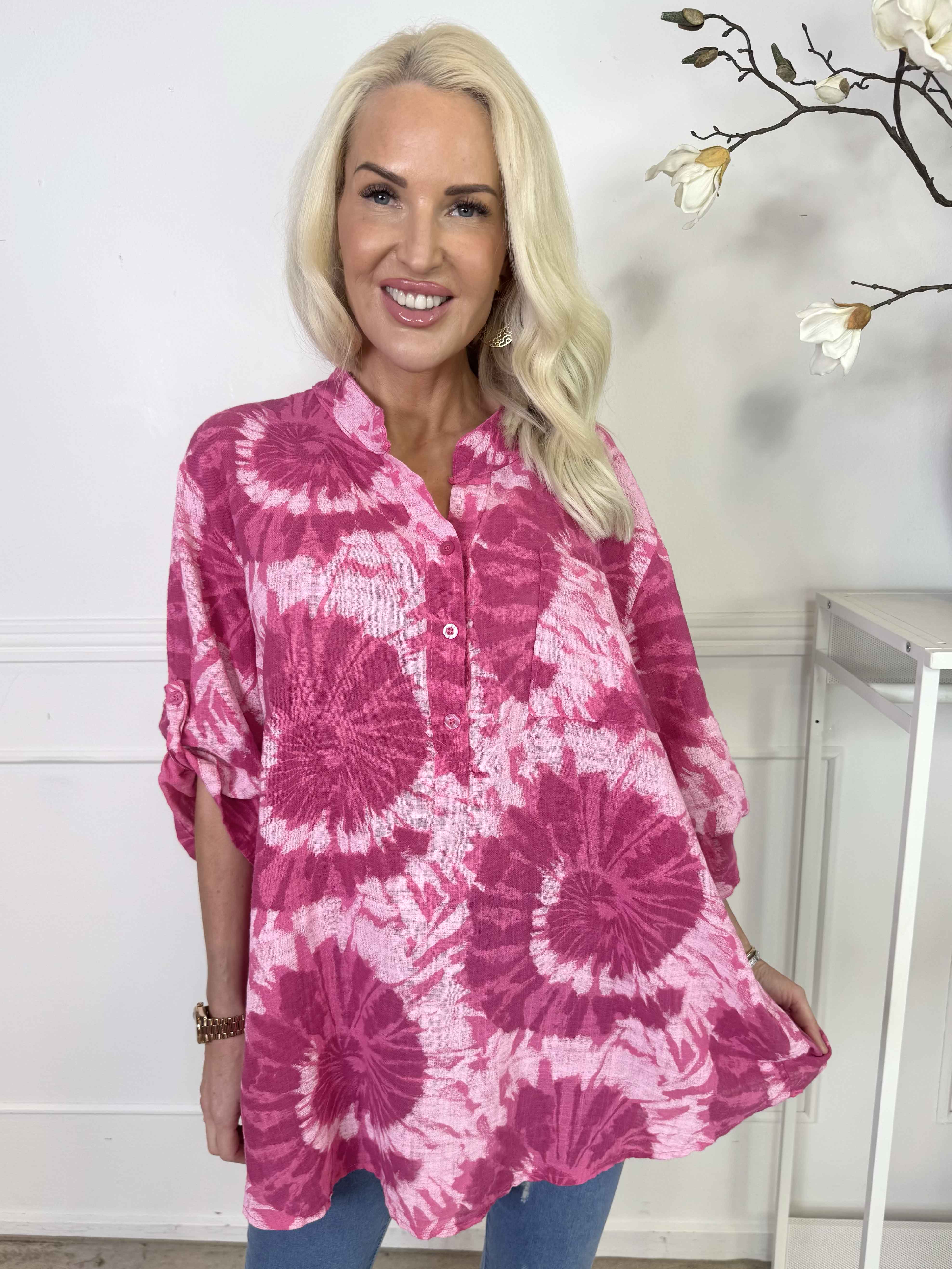 Akella - Mönstrad skjorta i ljust bomullstyg